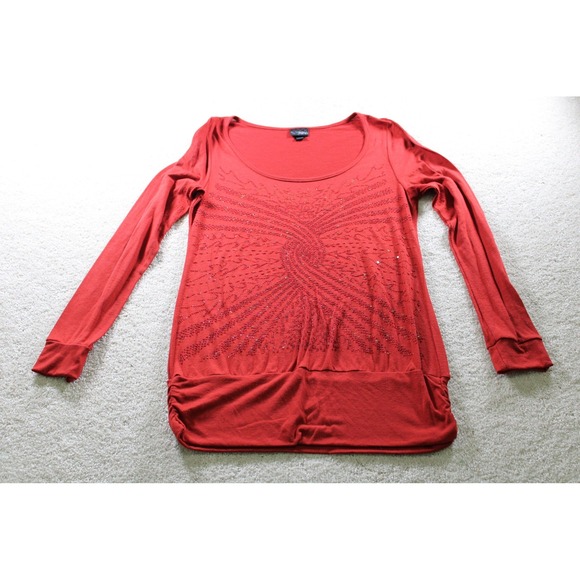Daytrip Shirt Womens Medium Red Rhinestone Embellished Long Sleeve Made USA - Picture 1 of 9